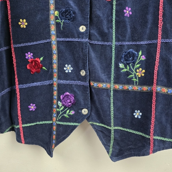 STUDIO COLLECTION Vintage Velvet Embroidered Vest Floral‎ Navy Womens Sz 20W - Picture 3 of 10